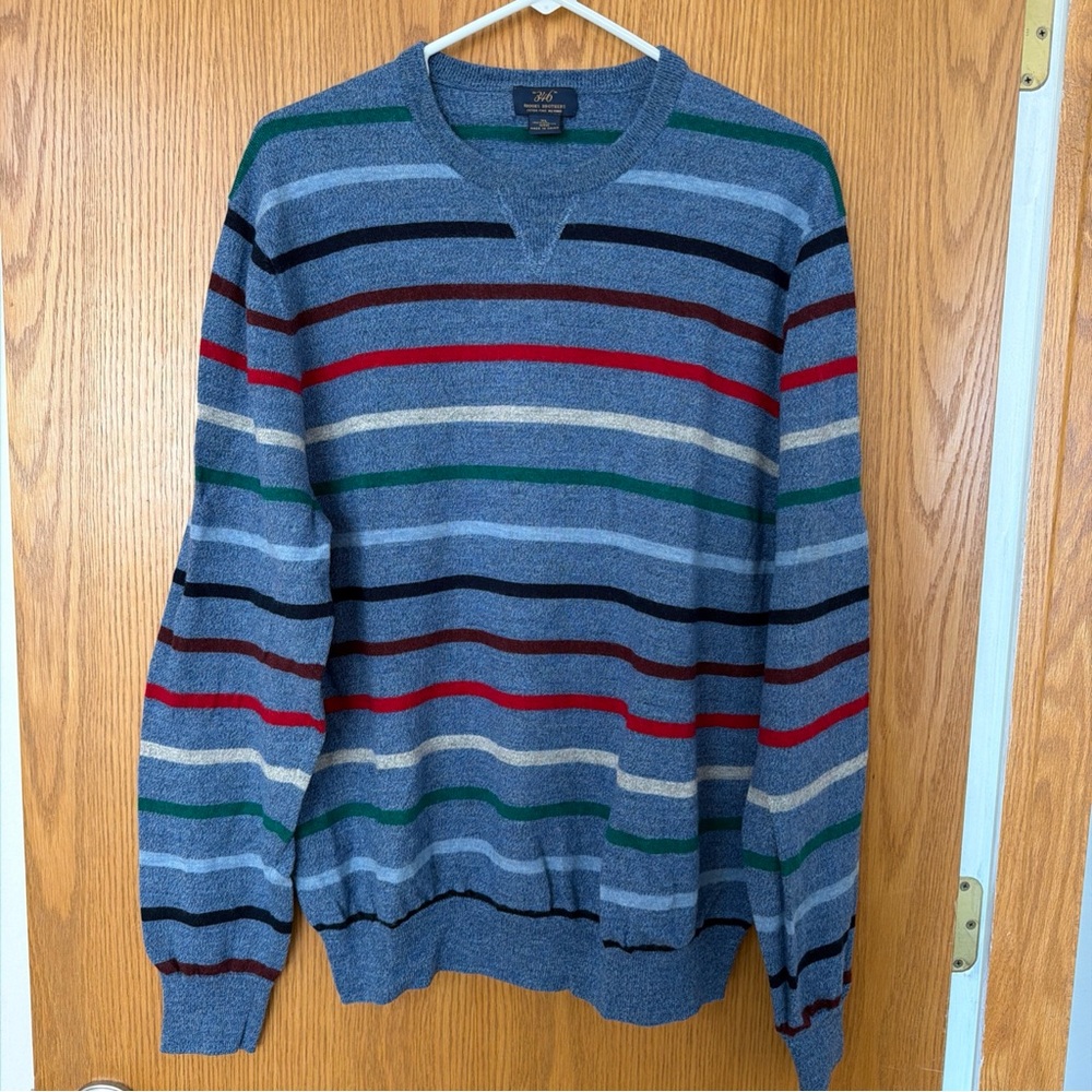 Brooks Brothers 346 Sweater Men’s XL Blue Striped 100% Merino Wool Crewneck Knit